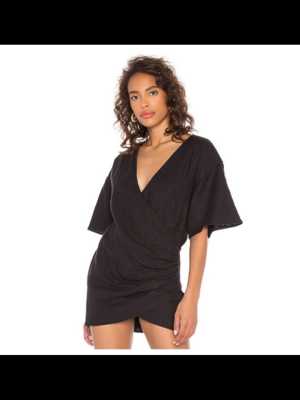 Lovers + Friends Black Mini Wrap Dress Linen Cotton